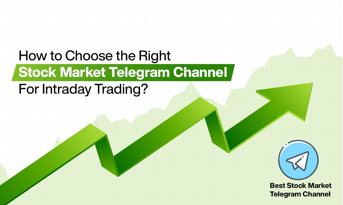 Best Stock market telegram channel written on a green chart image
